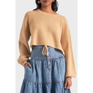 Elan Drawstring Pullover Sweater in Camel (Sz S)